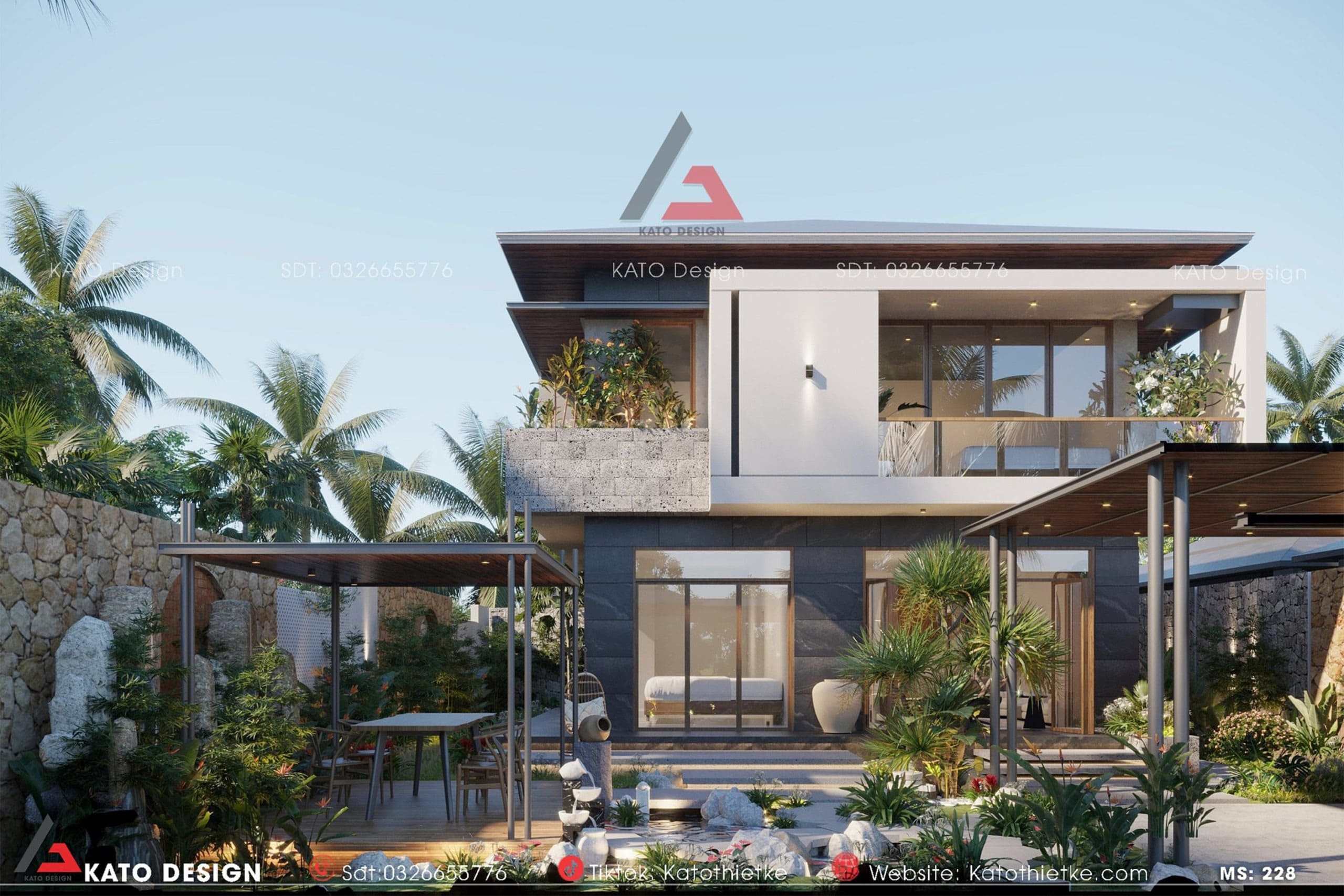 Biệt thự 2 tầng sân vườn mái Nhật