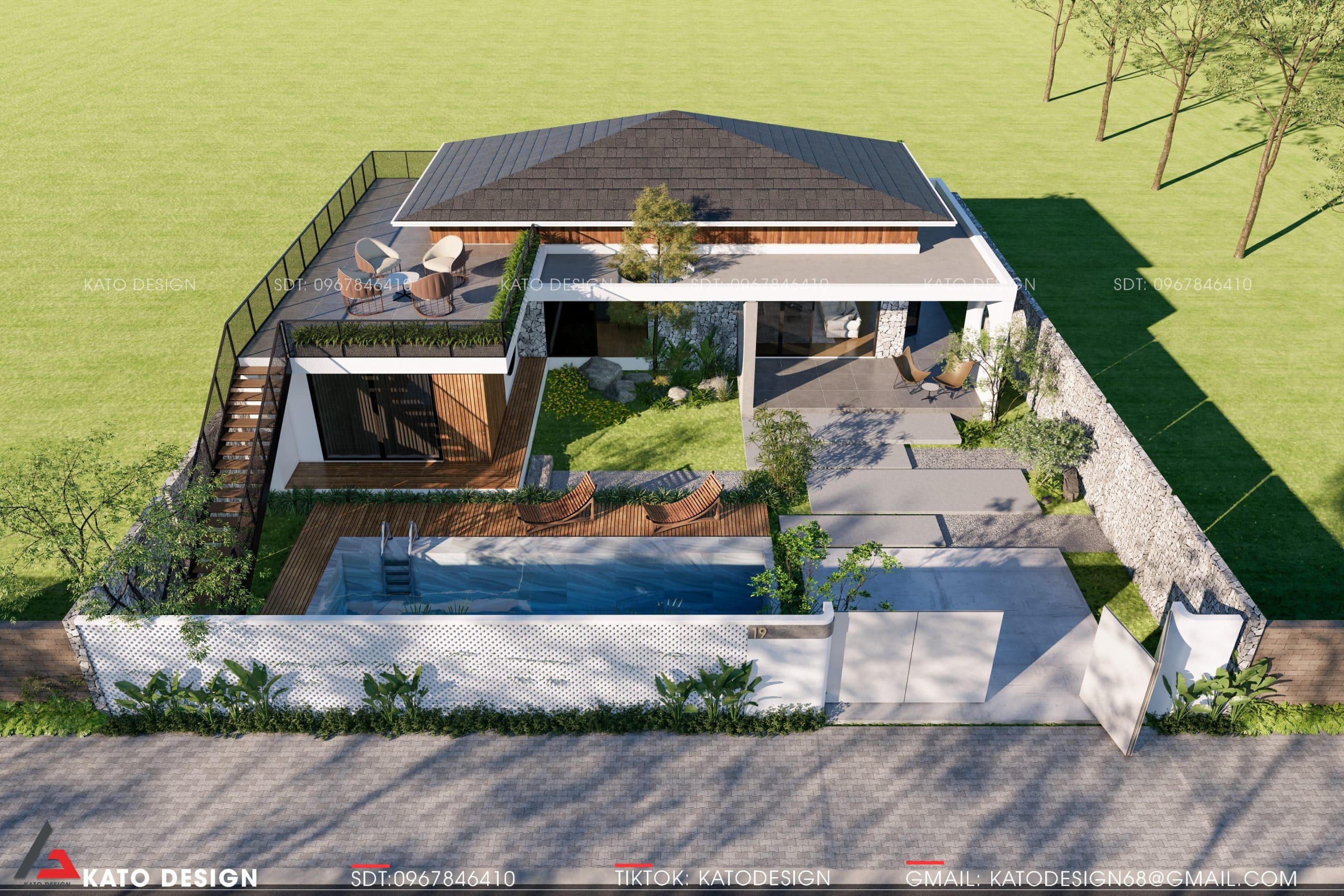 Thiết kế nhà chữ L 1 tầng tiện nghi