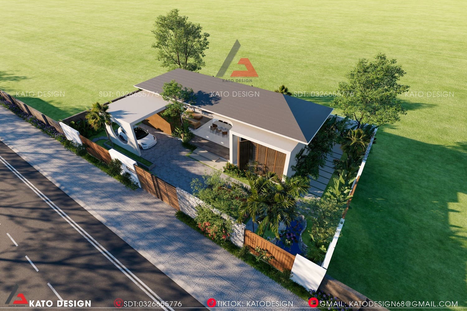 Mẫu nhà hiện đại 1 tầng có sân vườn
