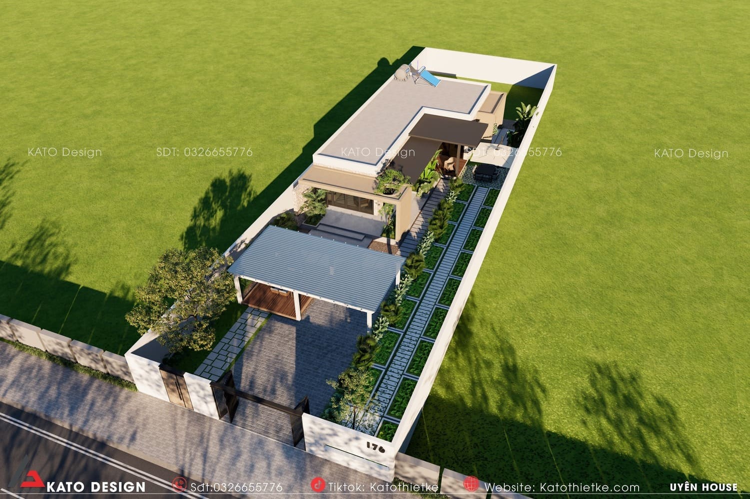 Nhà cấp 4 sân vườn hiện đại góc nhìn trên cao