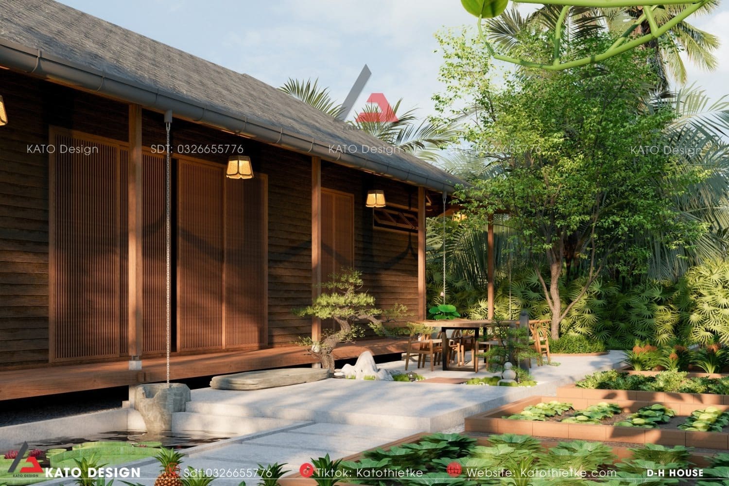 Nhà vườn gỗ phong cách thô mộc giữa khu vườn xanh