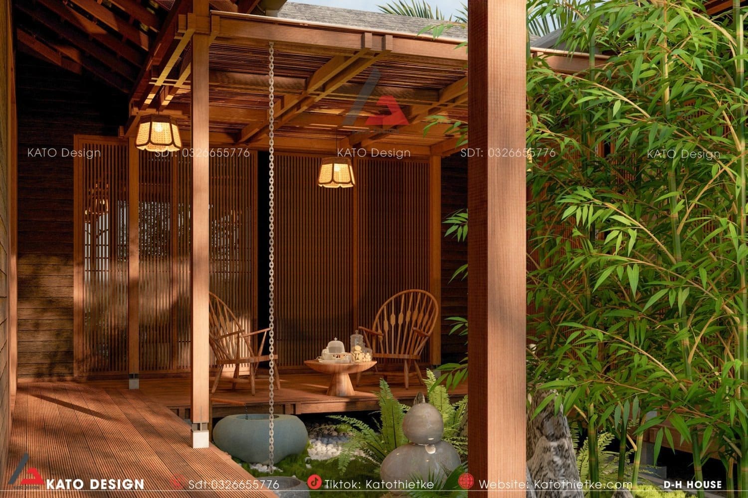 Nội thất gỗ tinh tế và hài hoà với nhà vườn chữ U