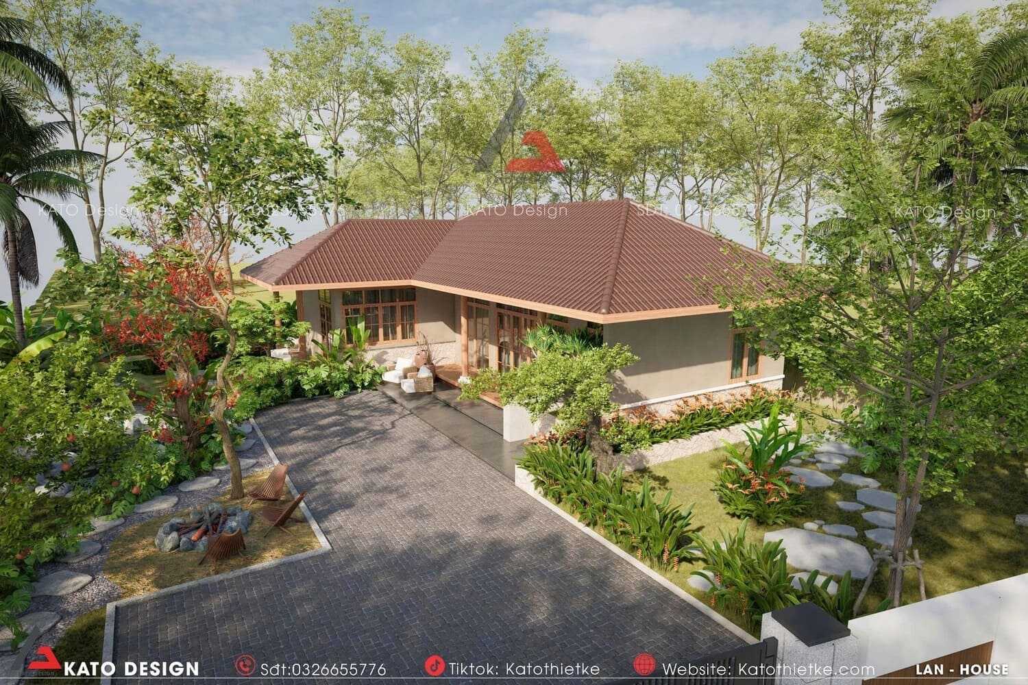 Nhà cấp 4 sân vườn mái Nhật chữ L