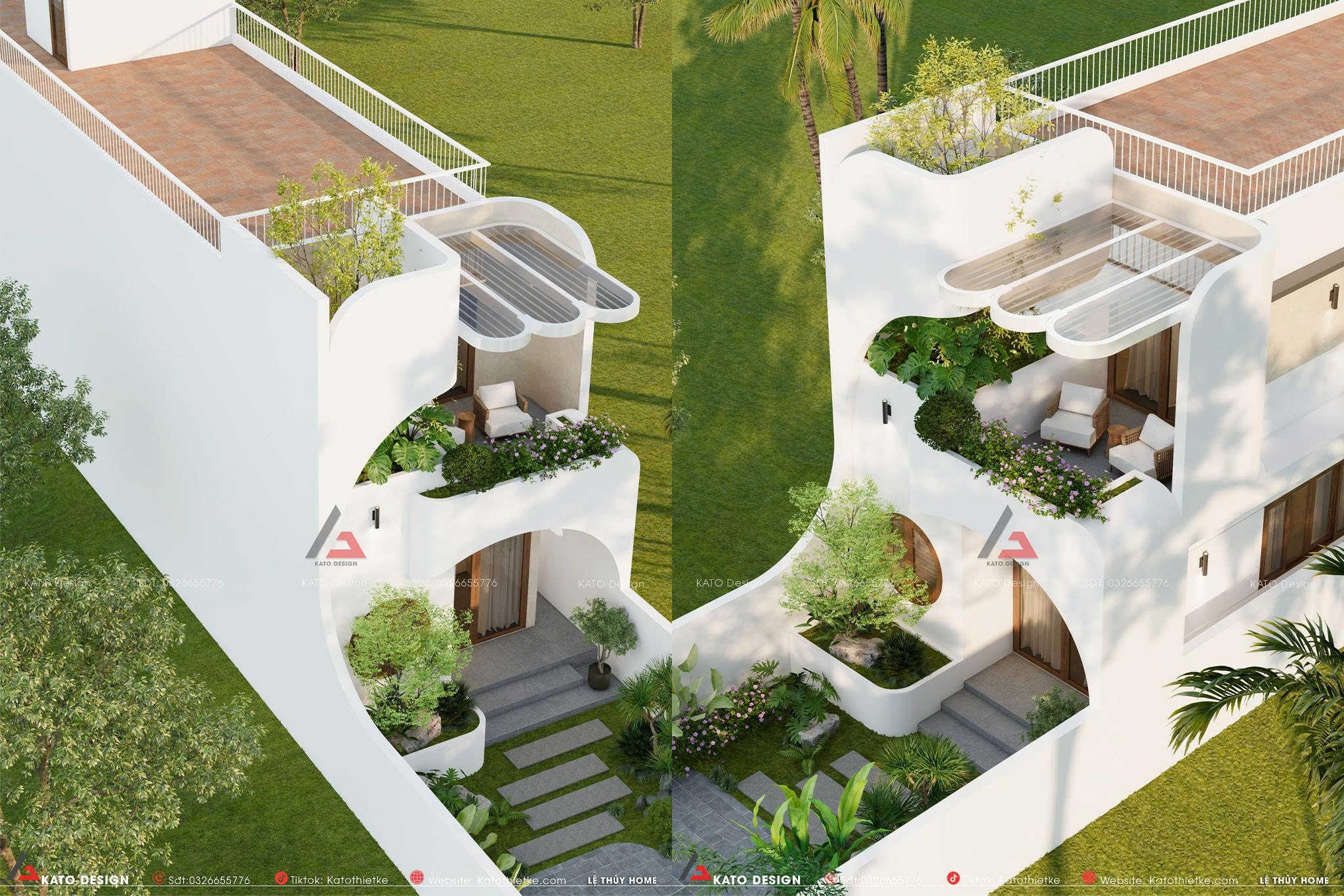 Nhà ống 2 tầng 3 phòng ngủ với ban công đón gió tự nhiên