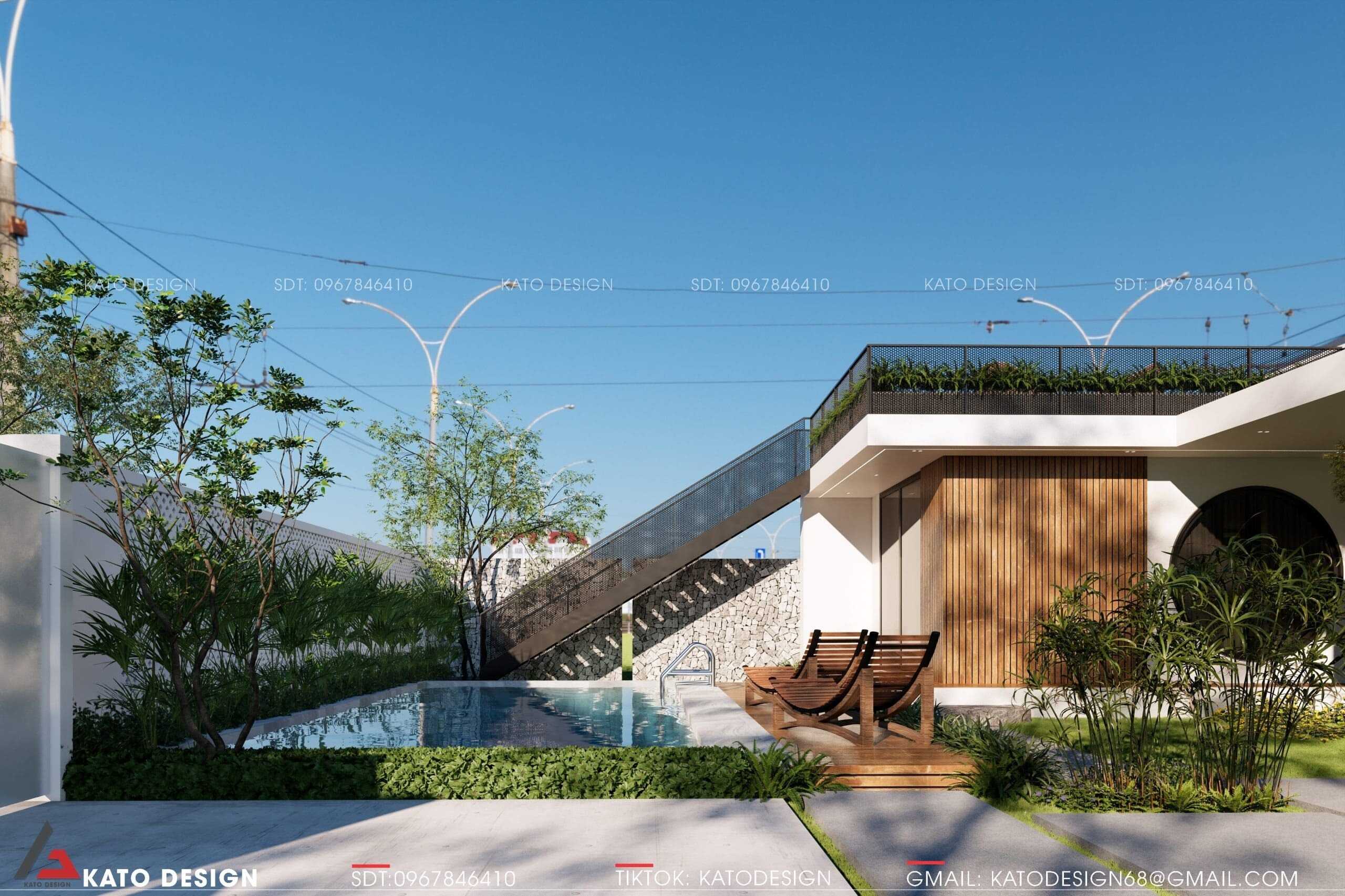 Cảnh quan sân vườn, hồ bơi nhà cấp 4 130m2