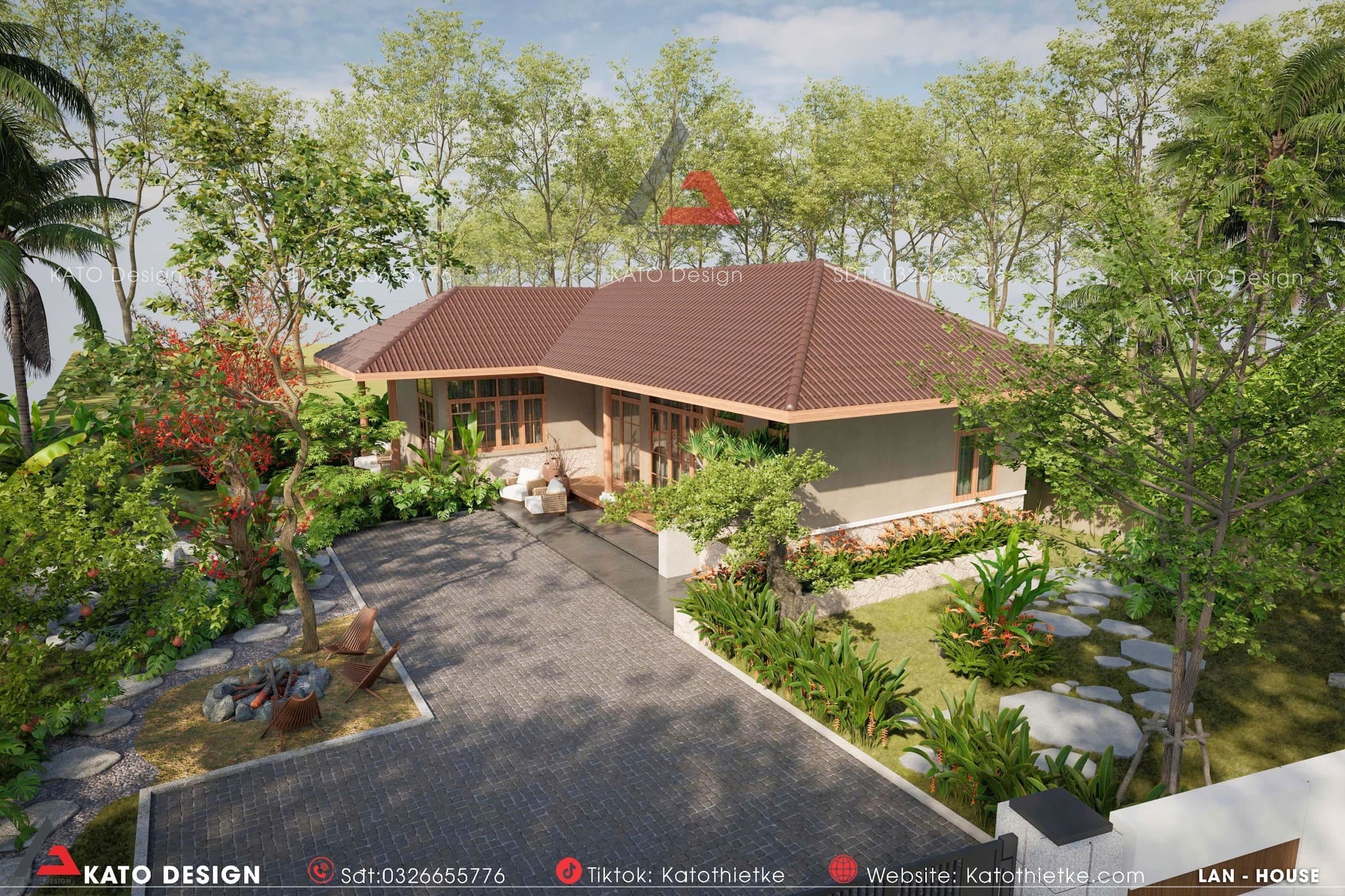 Nhà cấp 4 sân vườn mái Nhật chữ L