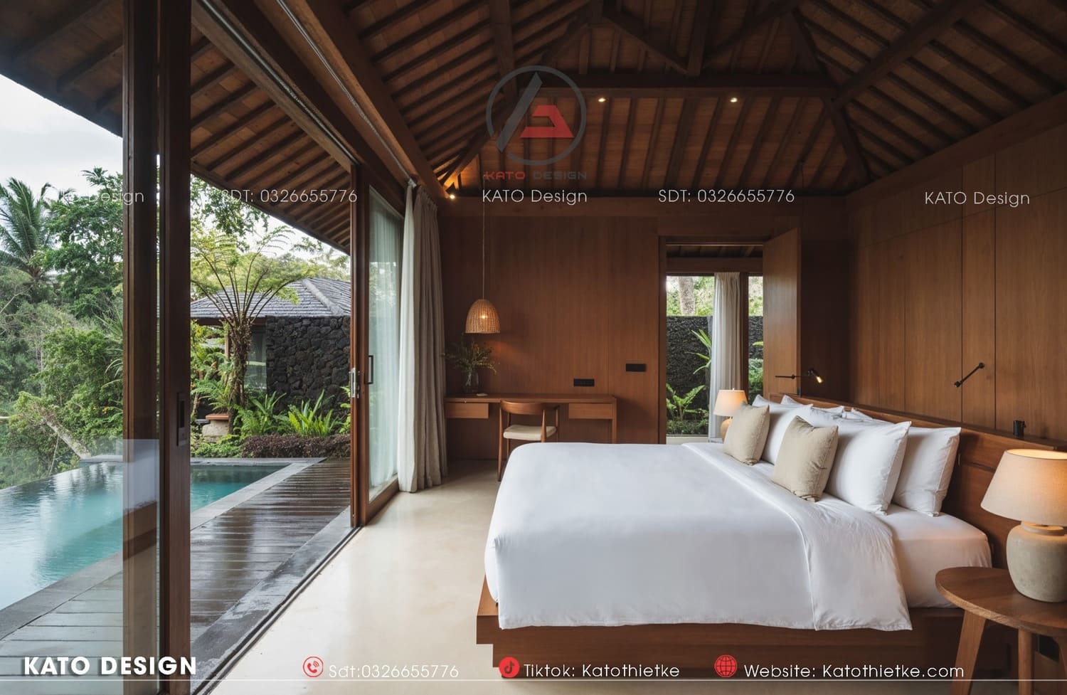 Thiết kế nhà vườn nghỉ dưỡng với phòng ngủ đầy đủ tiện nghi