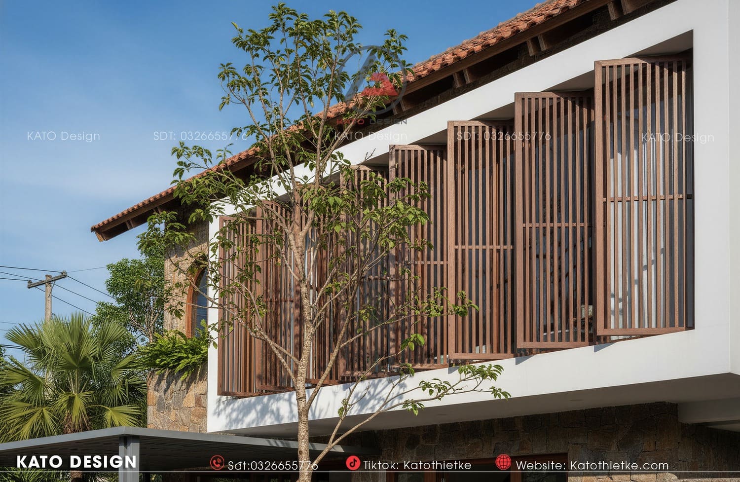Không gian bên ngoài hiện đại với vật liệu bền vững