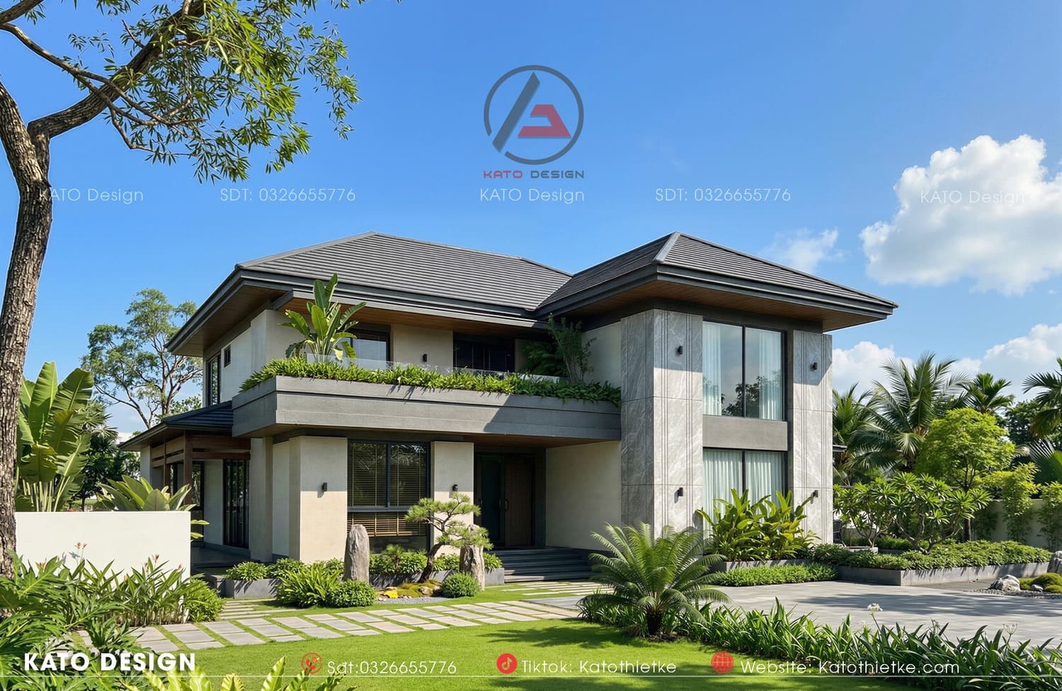 Tổng quan không gian bên ngoài biệt thự hiện đại, sang trọng