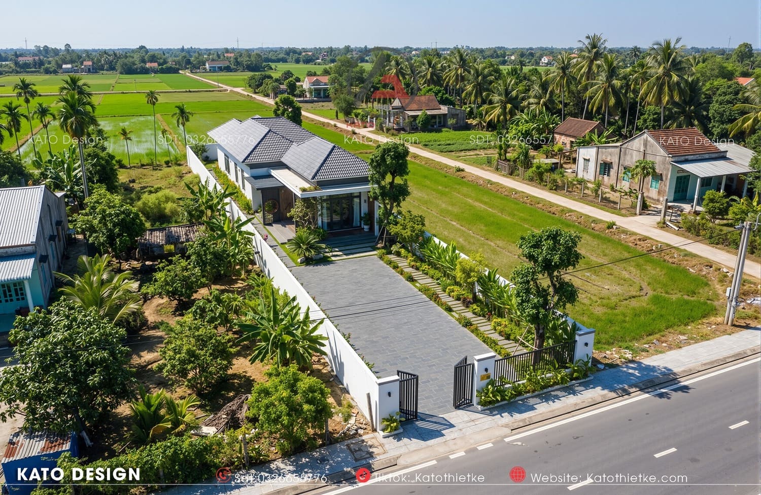 Mặt tiền nhà cấp 4 chữ L hài hòa cảnh quan quê