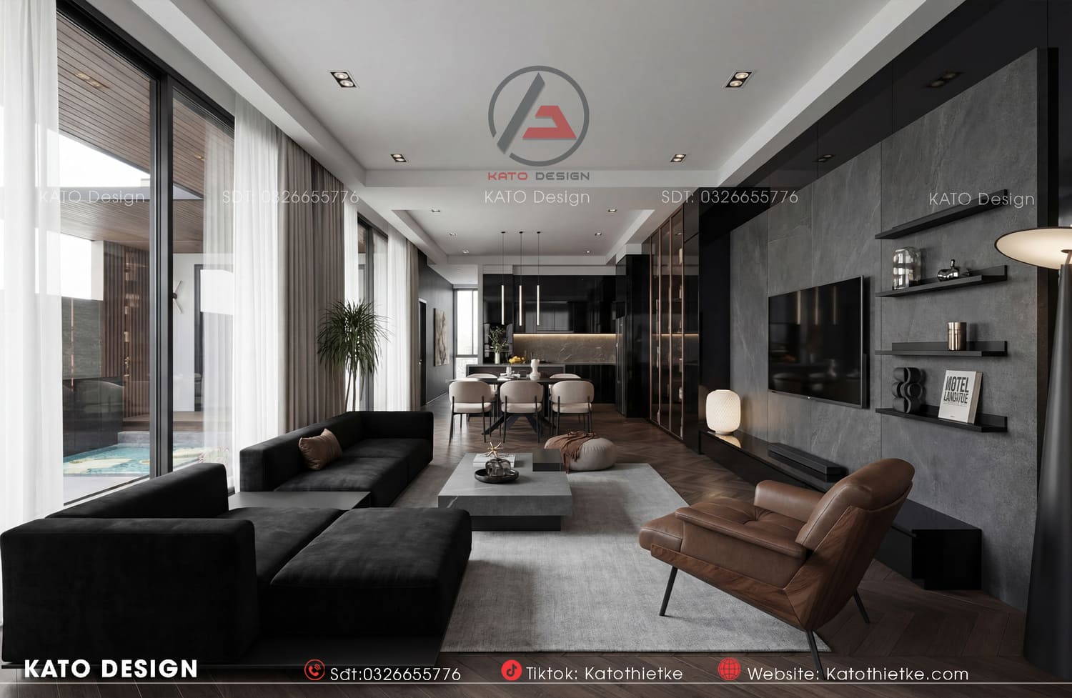 Phòng khách nhà cấp 4 135m2 3 phòng ngủ