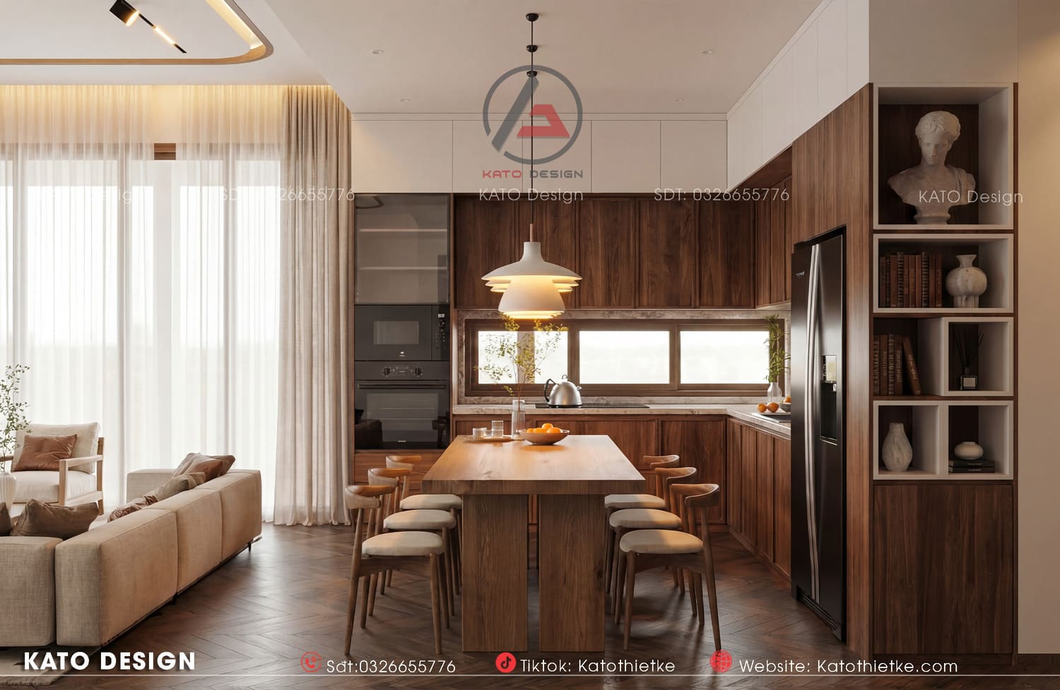 Bố cục thông thoáng giúp việc nấu nướng và dùng bữa dễ dàng Bố cục thông thoáng giúp việc nấu nướng và dùng bữa dễ dàng