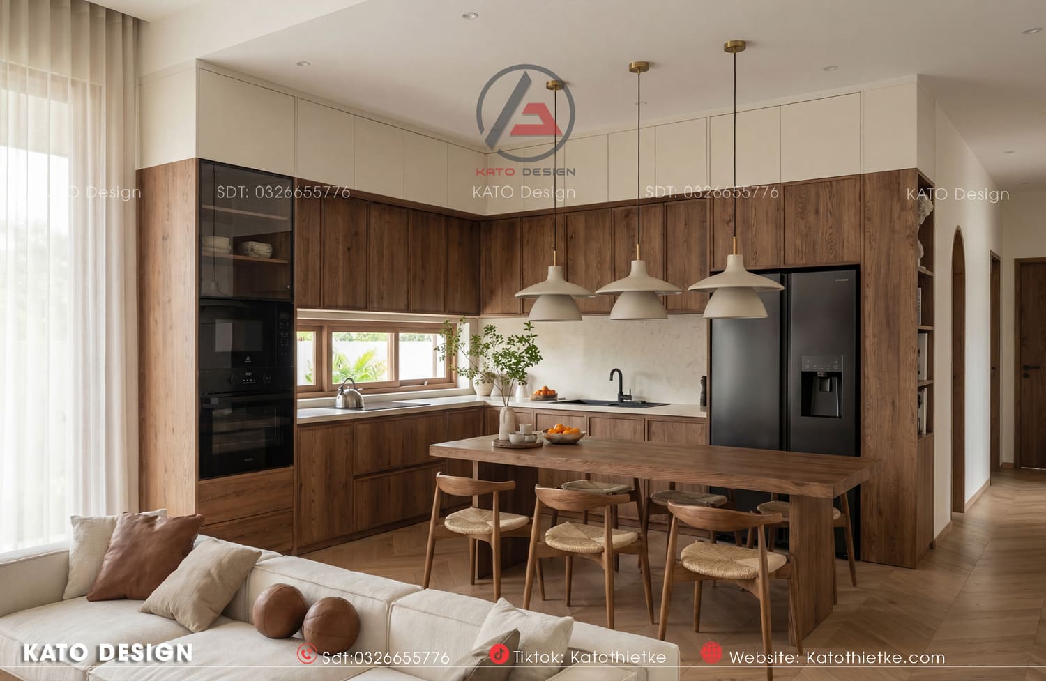 Bếp và bàn ăn bố trí mở giúp không gian liền mạch, thoáng đãng Bếp và bàn ăn bố trí mở giúp không gian liền mạch, thoáng đãng