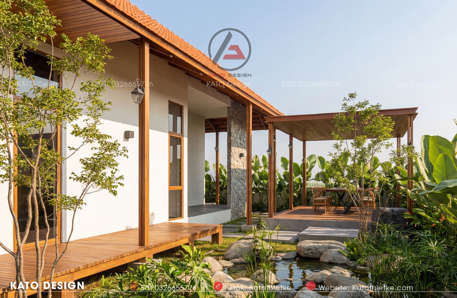 Góc trà ngoài trời mát mẻ, lý tưởng thư giãn, đọc sách, tận hưởng yên tĩnh