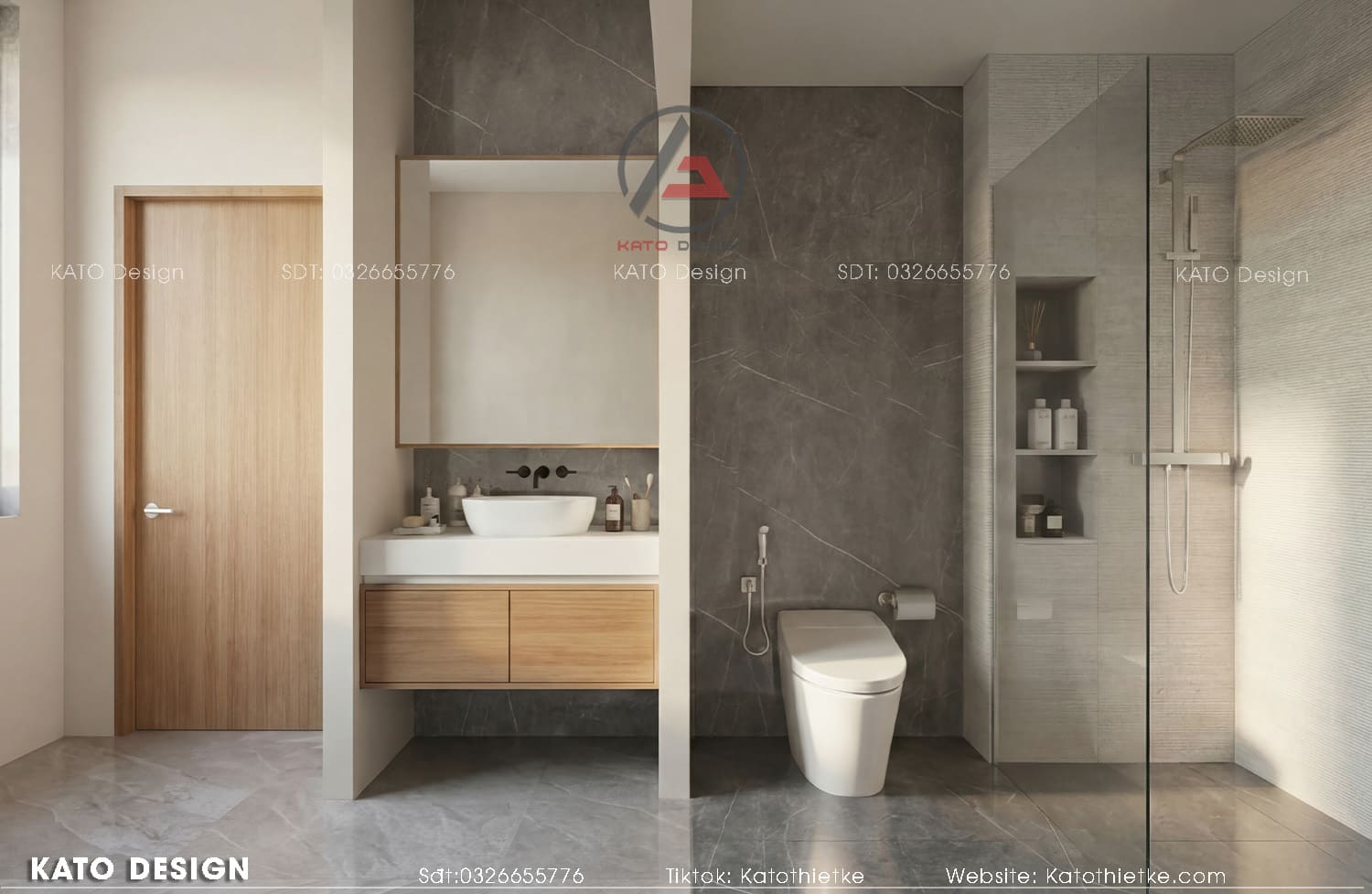 Nhà vệ sinh giản lược, vật liệu tự nhiên, sạch sẽ và dễ chịu
