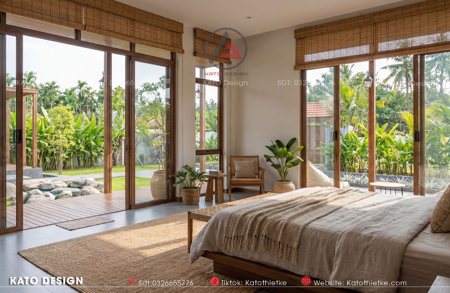 Phòng ngủ hướng vườn cần thoáng sáng, đảm bảo sự riêng tư và tiện nghi sinh hoạt