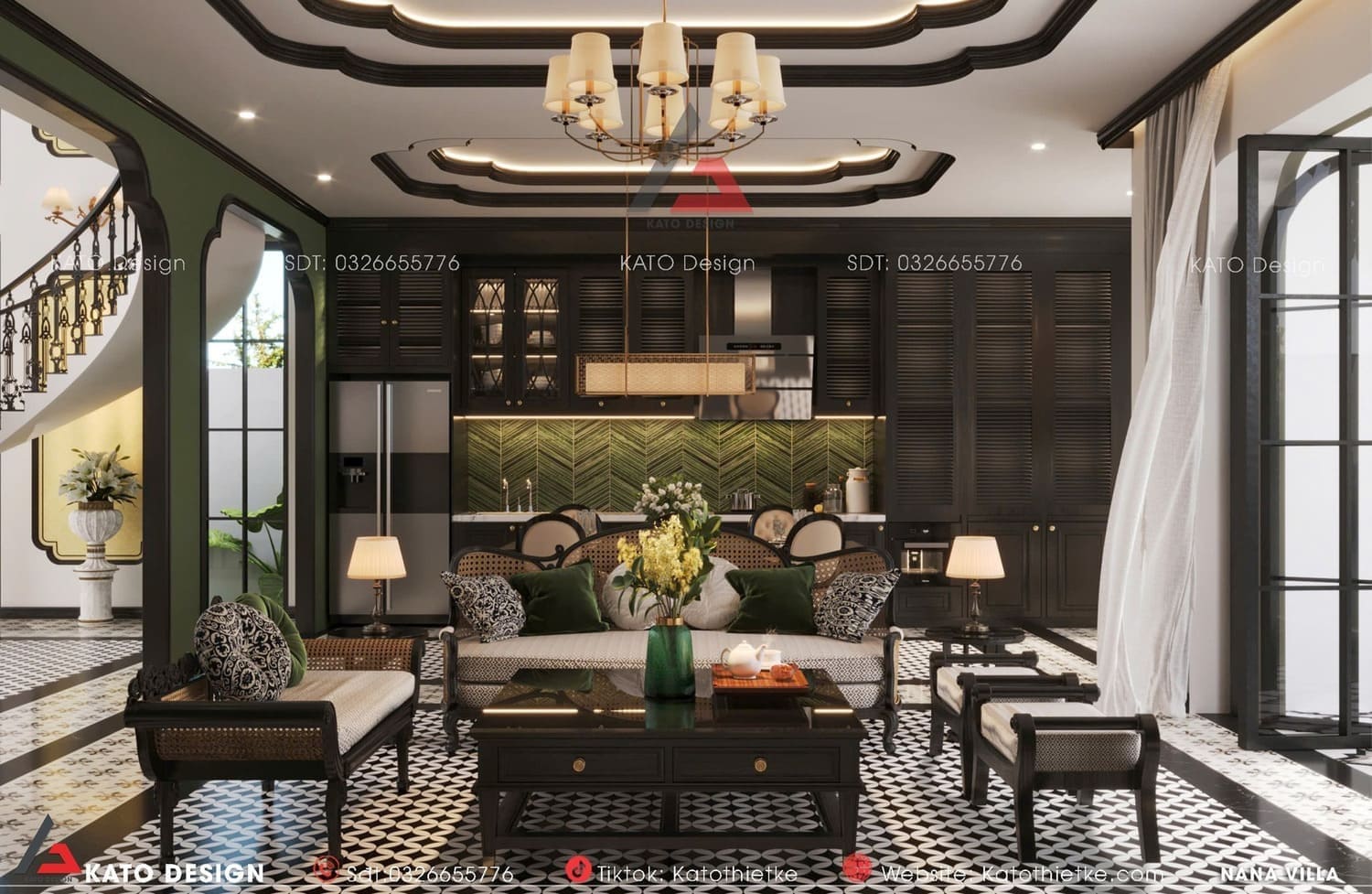 Nội thất Indochine nổi bật với gỗ tự nhiên, mây tre và gạch bông