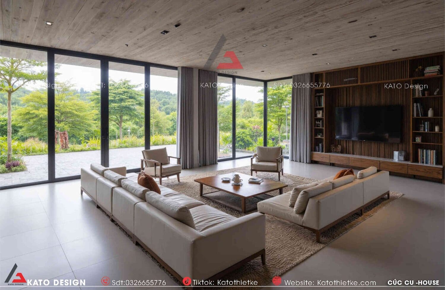 Cửa sổ lớn giúp phòng khách luôn sáng và thoáng mát