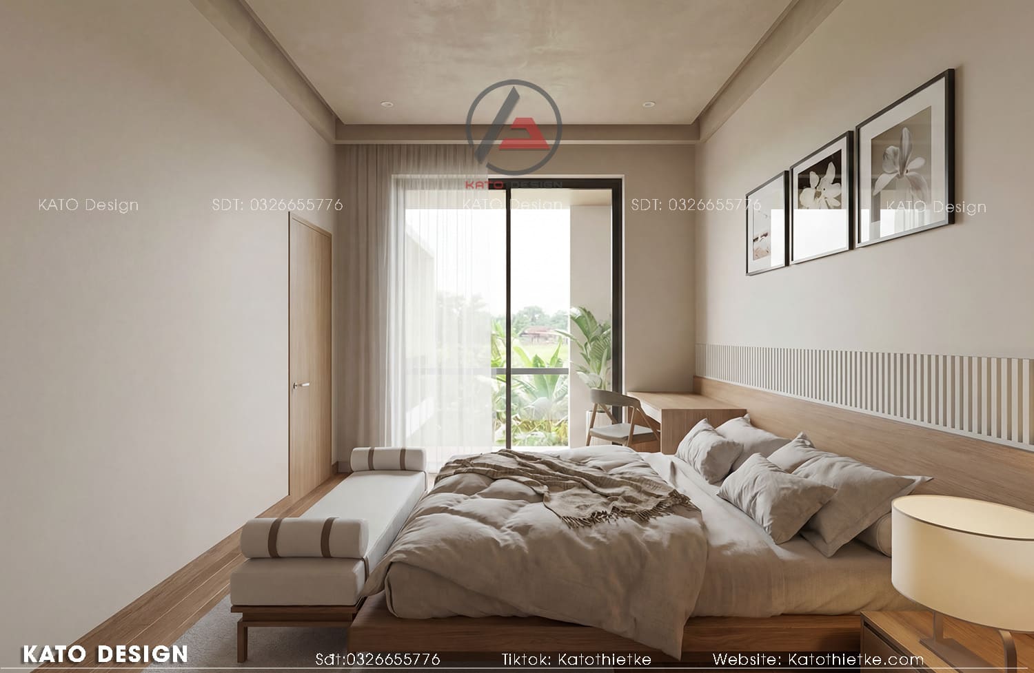 Phòng ngủ nhẹ nhàng, đón view sân vườn, mang lại cảm giác thư thái