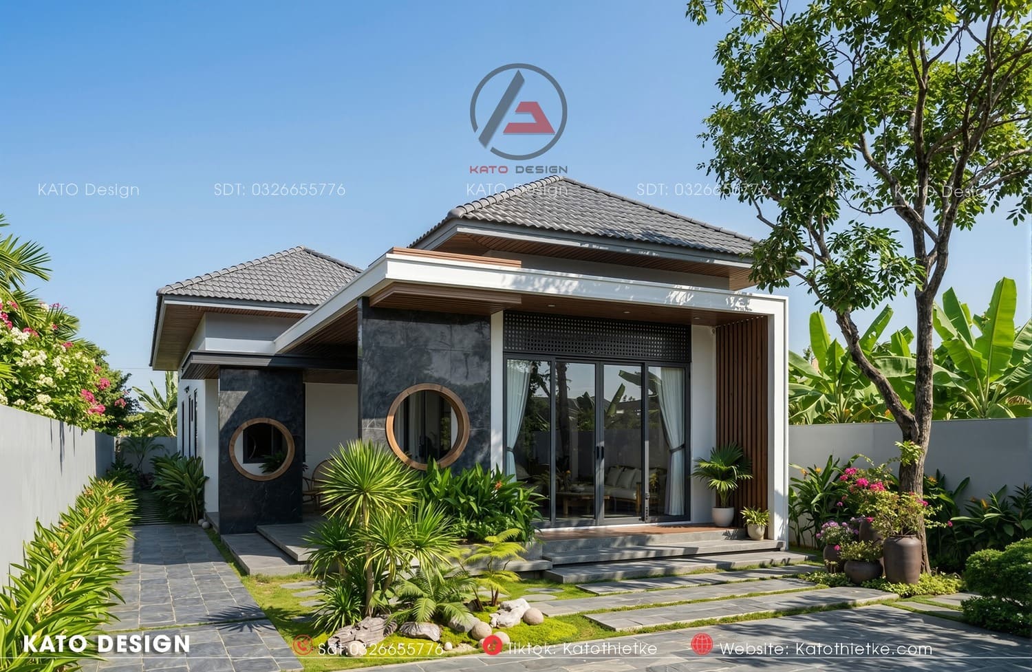 Mặt tiền mở rộng nhờ khoảng trống sân, tăng cảm giác bề thế rõ rệt