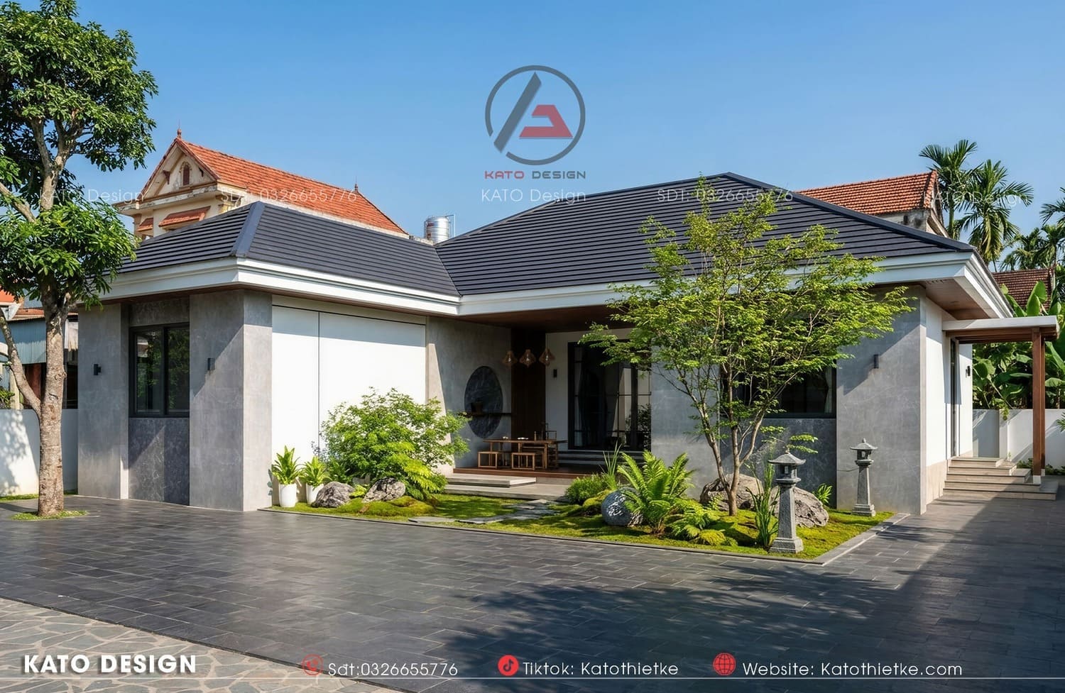 Hiên trước rộng mở, chan hòa với tiểu cảnh sân vườn đầy sức sống Hiên trước rộng mở, chan hòa với tiểu cảnh sân vườn đầy sức sống