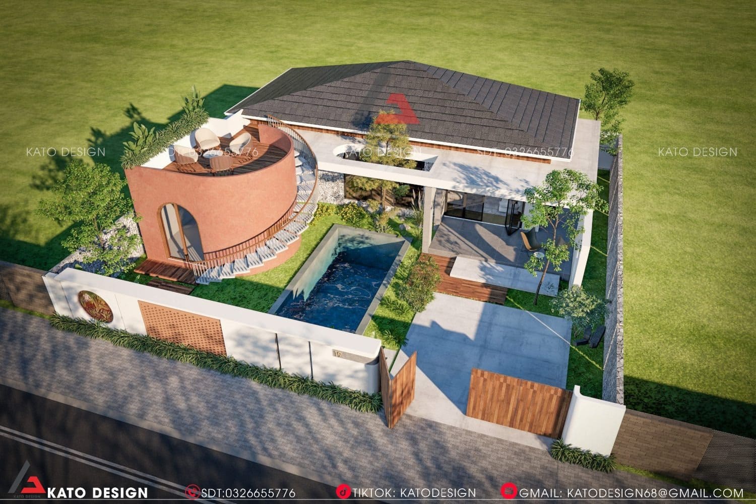 Lối thiết kế sân thượng tách biệt, là nơi gia chủ có thể thưởng trà, hóng mát