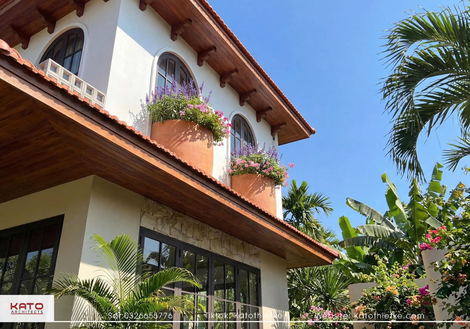Ngoại thất villa sân vườn Địa Trung Hải 2 tầng tinh tế và xanh mát