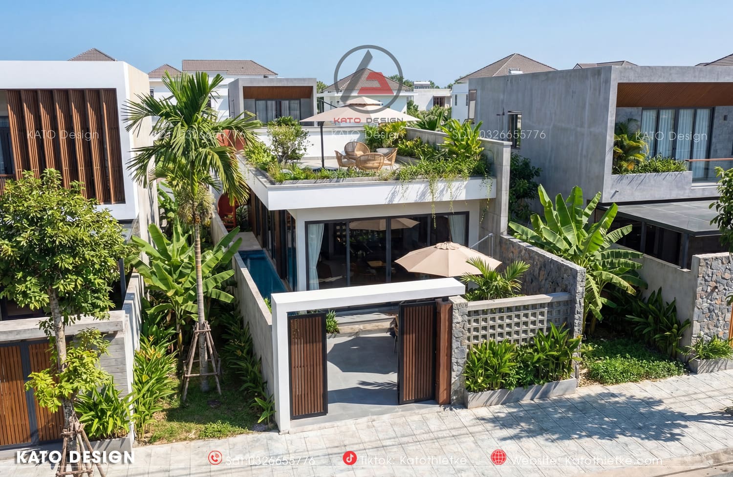 Tổng thể công trình vừa tiện nghi vừa sinh động nhờ kết hợp giữa bê tông và cây xanh