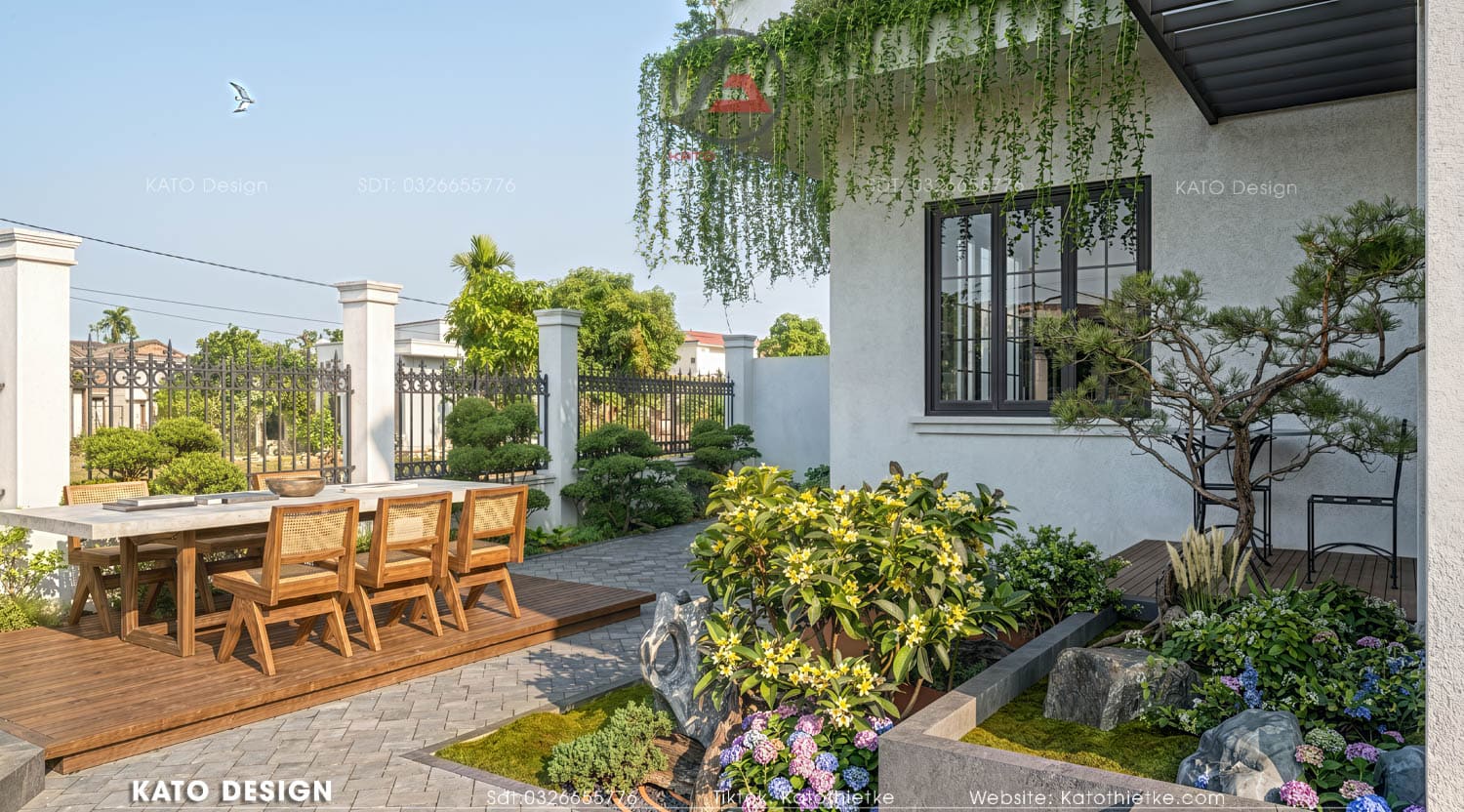 Cây xanh bố trí xen kẽ giúp mặt tiền mềm mại và có chiều sâu Cây xanh bố trí xen kẽ giúp mặt tiền mềm mại và có chiều sâu