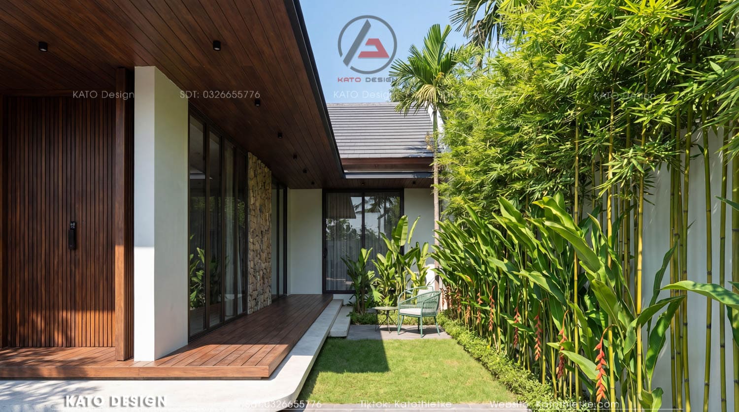 Hiên rộng kết nối liền mạch giữa không gian sống và khu vườn bên ngoài Hiên rộng kết nối liền mạch giữa không gian sống và khu vườn bên ngoài