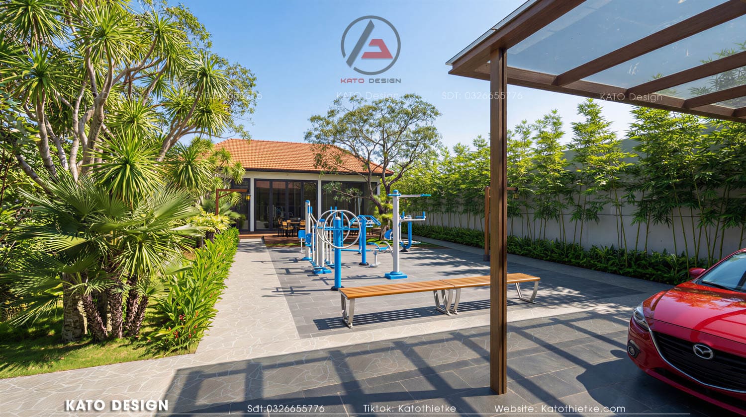 Khu vui chơi an toàn, tách biệt, giúp trẻ vận động và gia đình tiện quan sát Khu vui chơi an toàn, tách biệt, giúp trẻ vận động và gia đình tiện quan sát