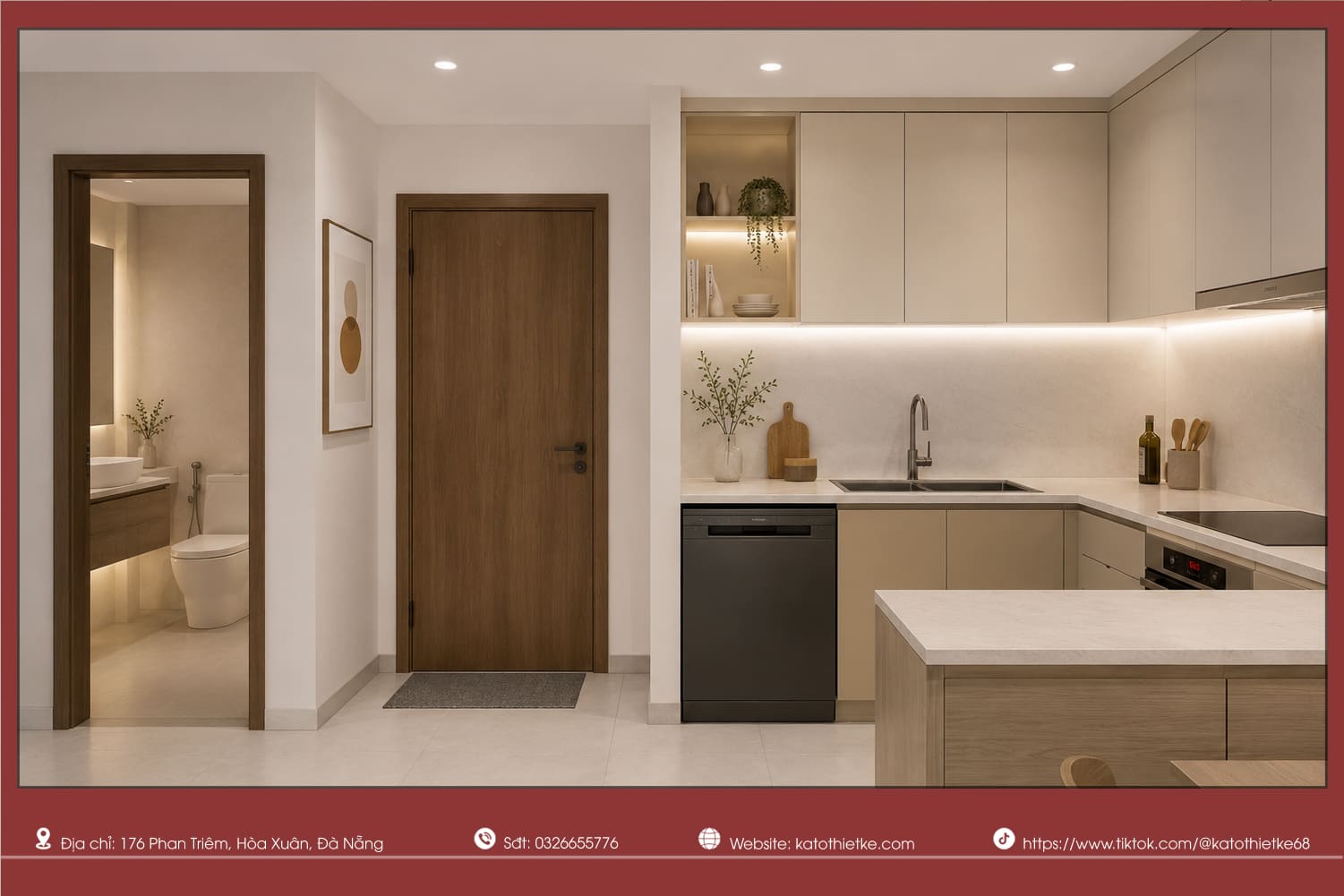 Không gian bếp và khu vực vệ sinh được bố trí liền kề