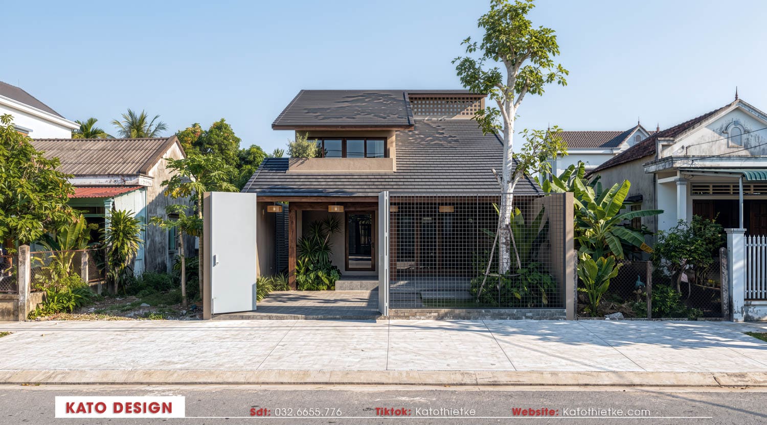 Nhà có tầng lửng với kiến trúc tinh gọn và hiện đại Nhà có tầng lửng với kiến trúc tinh gọn và hiện đại