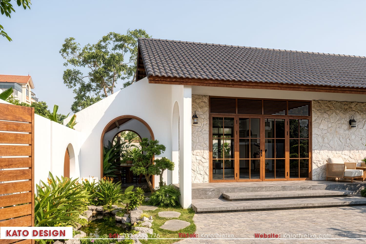 Hệ cửa kính lớn mở rộng tầm nhìn ra khuôn viên xanh Hệ cửa kính lớn mở rộng tầm nhìn ra khuôn viên xanh