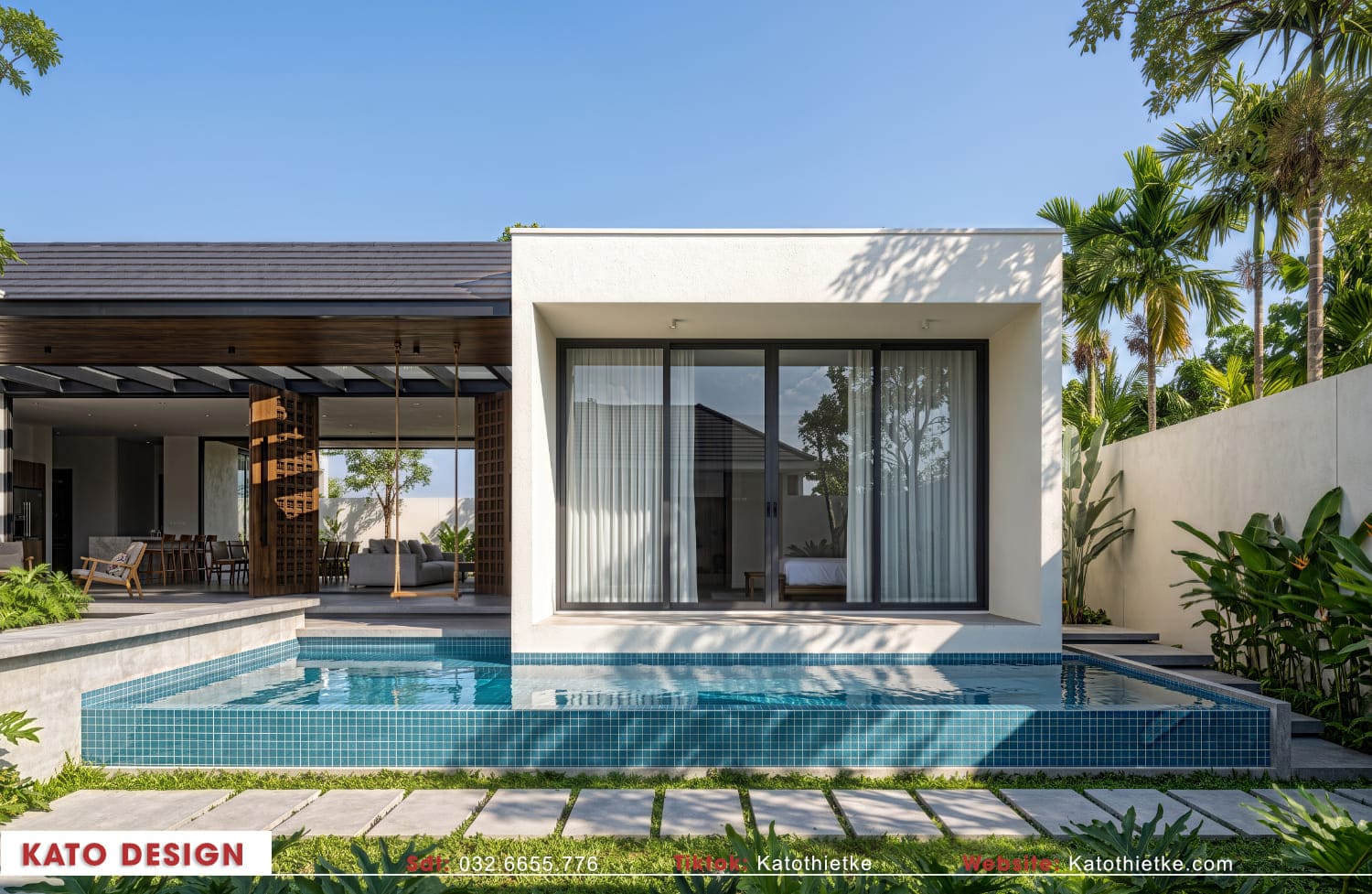 Hồ nước xanh trong trở thành điểm nhấn nổi bật của khuôn viên 