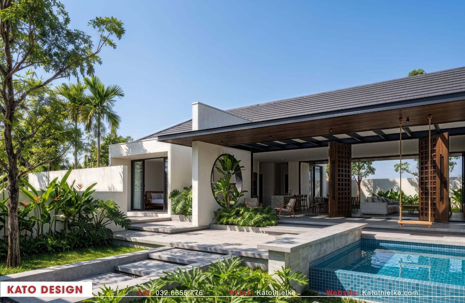 Khu vực bể bơi mang đến trải nghiệm nghỉ ngơi như tại resort 