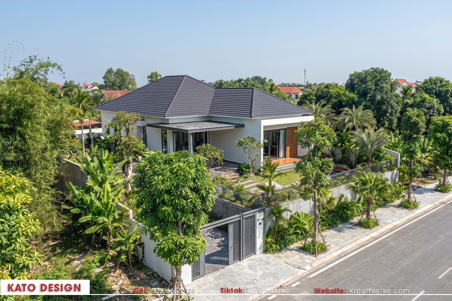 Toàn cảnh công trình được bao bọc bởi hệ thực vật xanh mát 