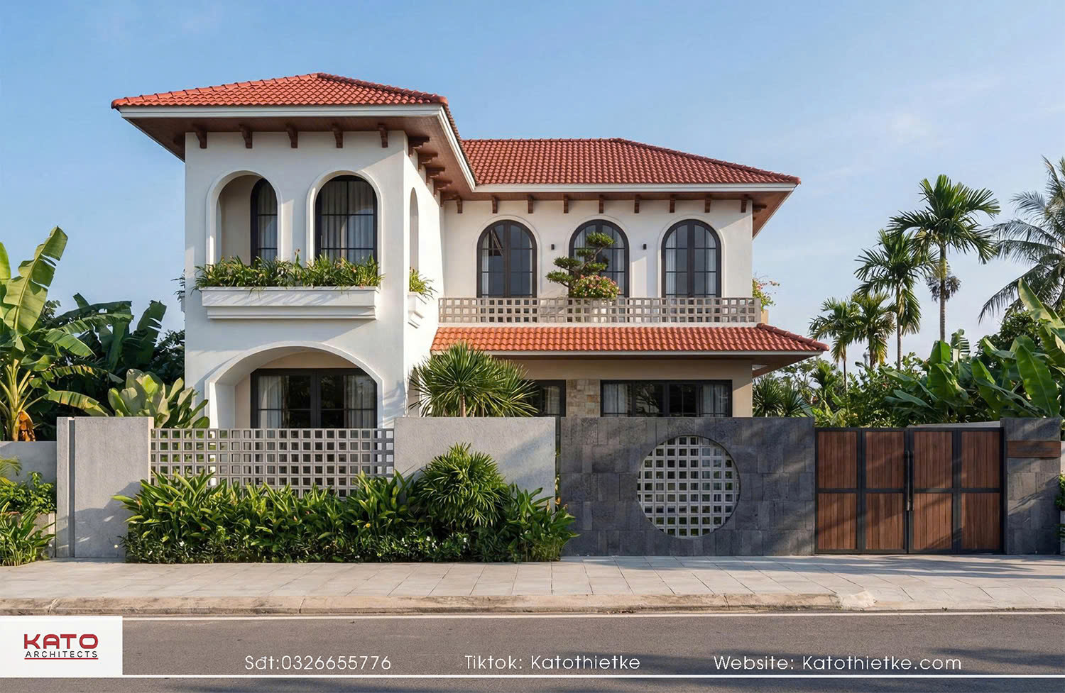 Đường vòm cong mềm mại, sắc tường trắng tinh tế hoà cùng mái ngói đỏ ấm áp Đường vòm cong mềm mại, sắc tường trắng tinh tế hoà cùng mái ngói đỏ ấm áp