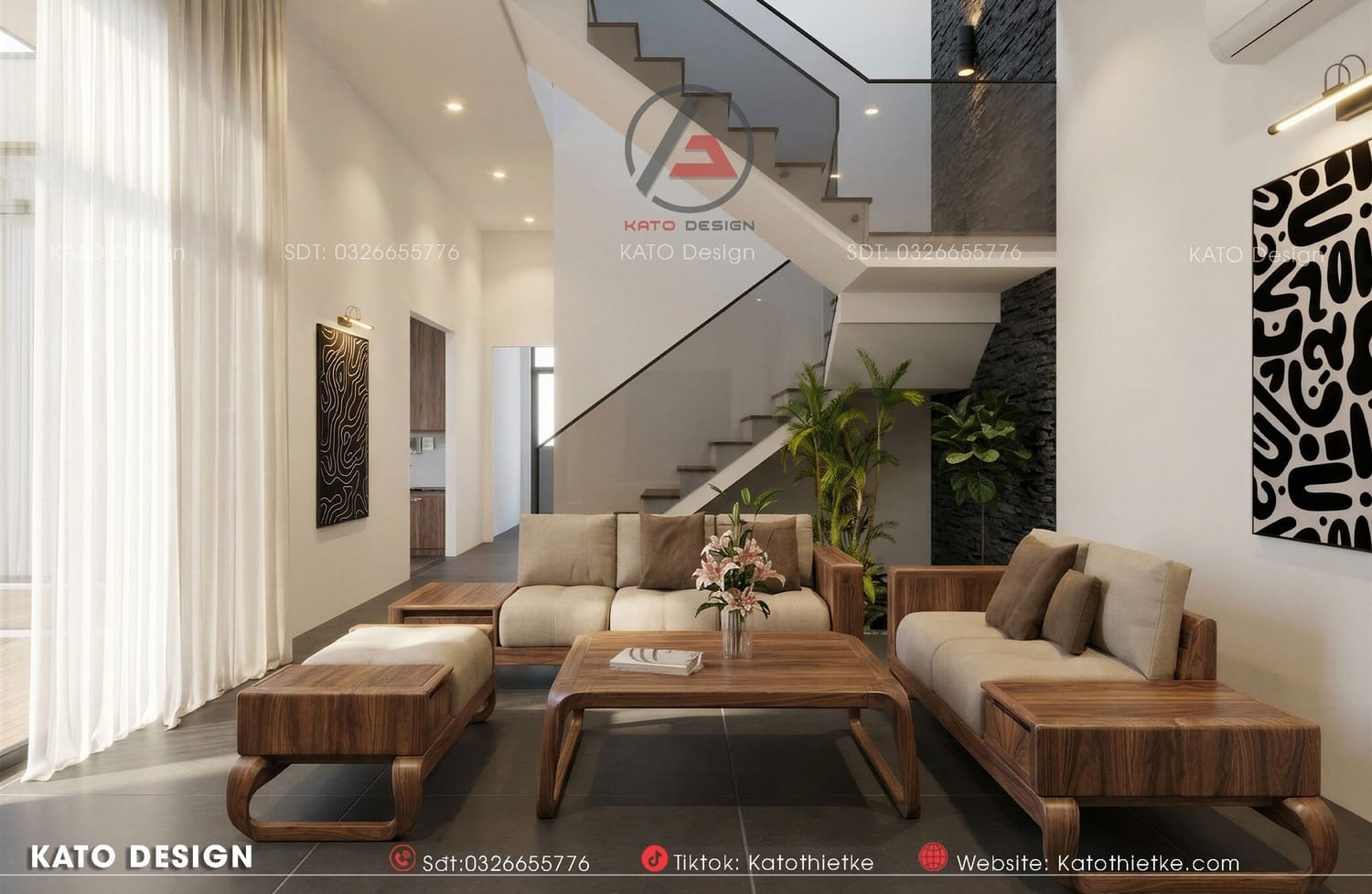 Phòng khách tinh giản với thiết kế hiện đại, đường nét gọn gàng Phòng khách tinh giản với thiết kế hiện đại, đường nét gọn gàng