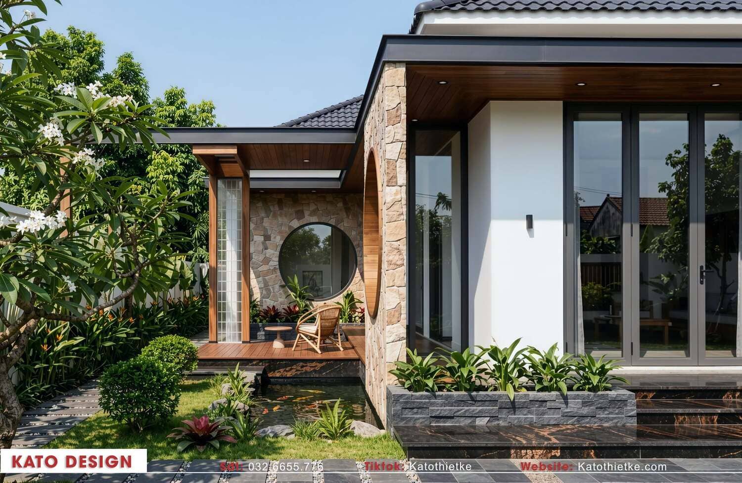 Góc nhìn bên hông nhà cấp 4 mái Nhật