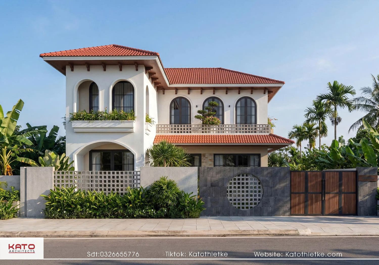 Mặt tiền villa sân vườn phong cách Địa Trung Hải nghỉ dưỡng 2 tầng Mặt tiền villa sân vườn phong cách Địa Trung Hải nghỉ dưỡng 2 tầng